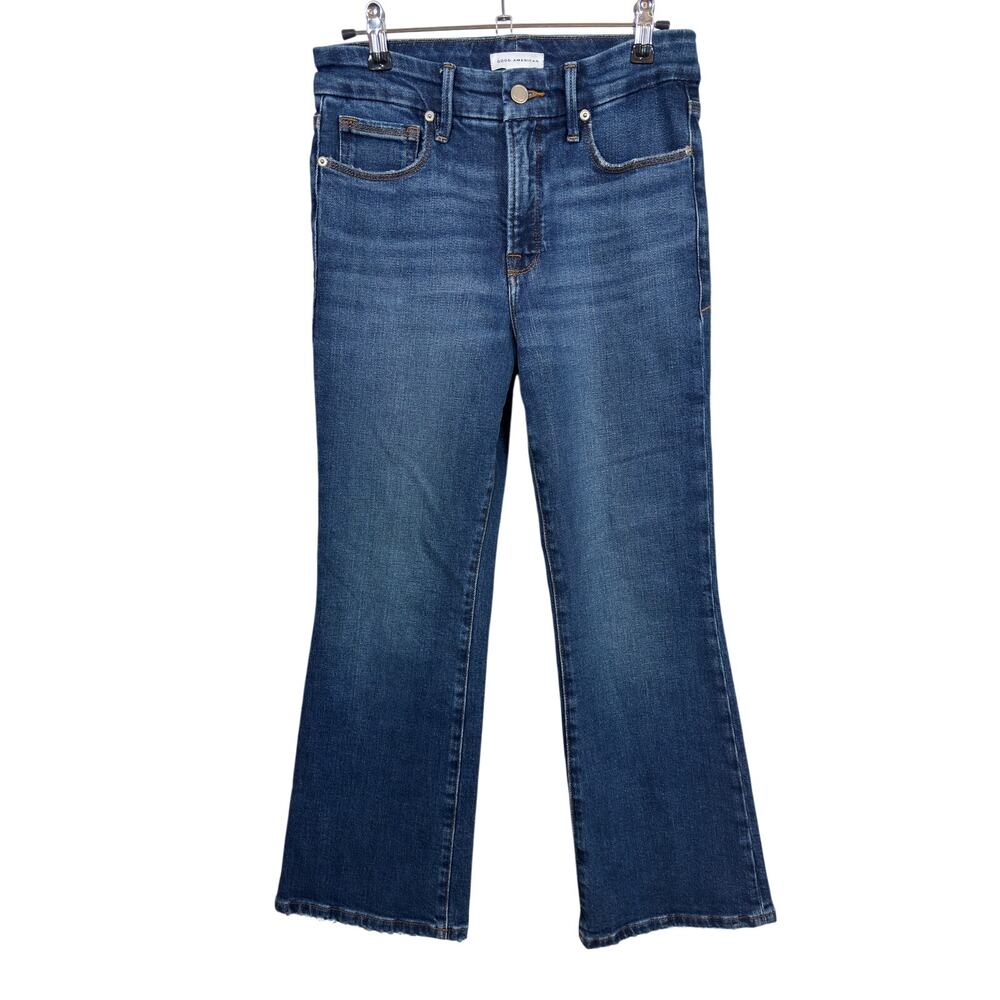 Good American Good Legs Crop Mini Boot Jeans Womens 2/26 Blue High Rise